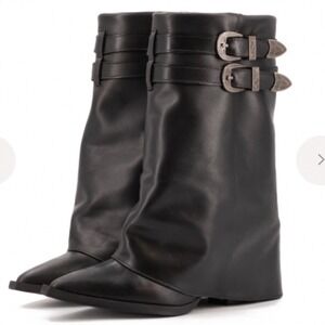 Toral Black Leather Western Buckle Gaiter Fold Over Boots Pointed Toe 41 Spain